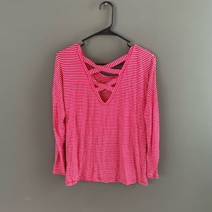 Red/White Stripe Cross Back Long Sleeve Top